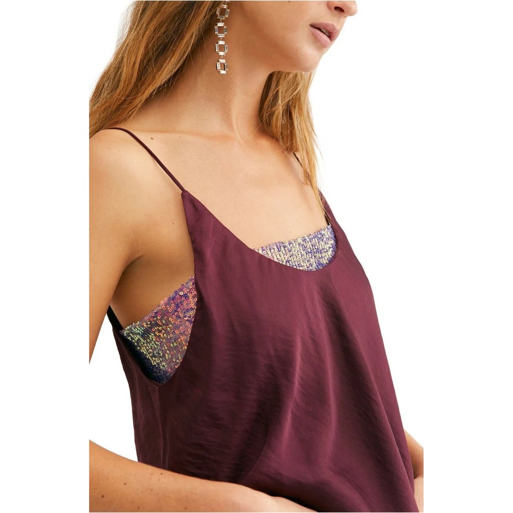 Free People Intimately Turn It On Camisole Vetiver Bloom Sequin Plum Size Medium
